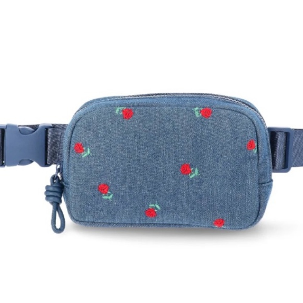 No Boundaries Rose Embroidered Denim Fanny Packโ / Sling Bag NWT